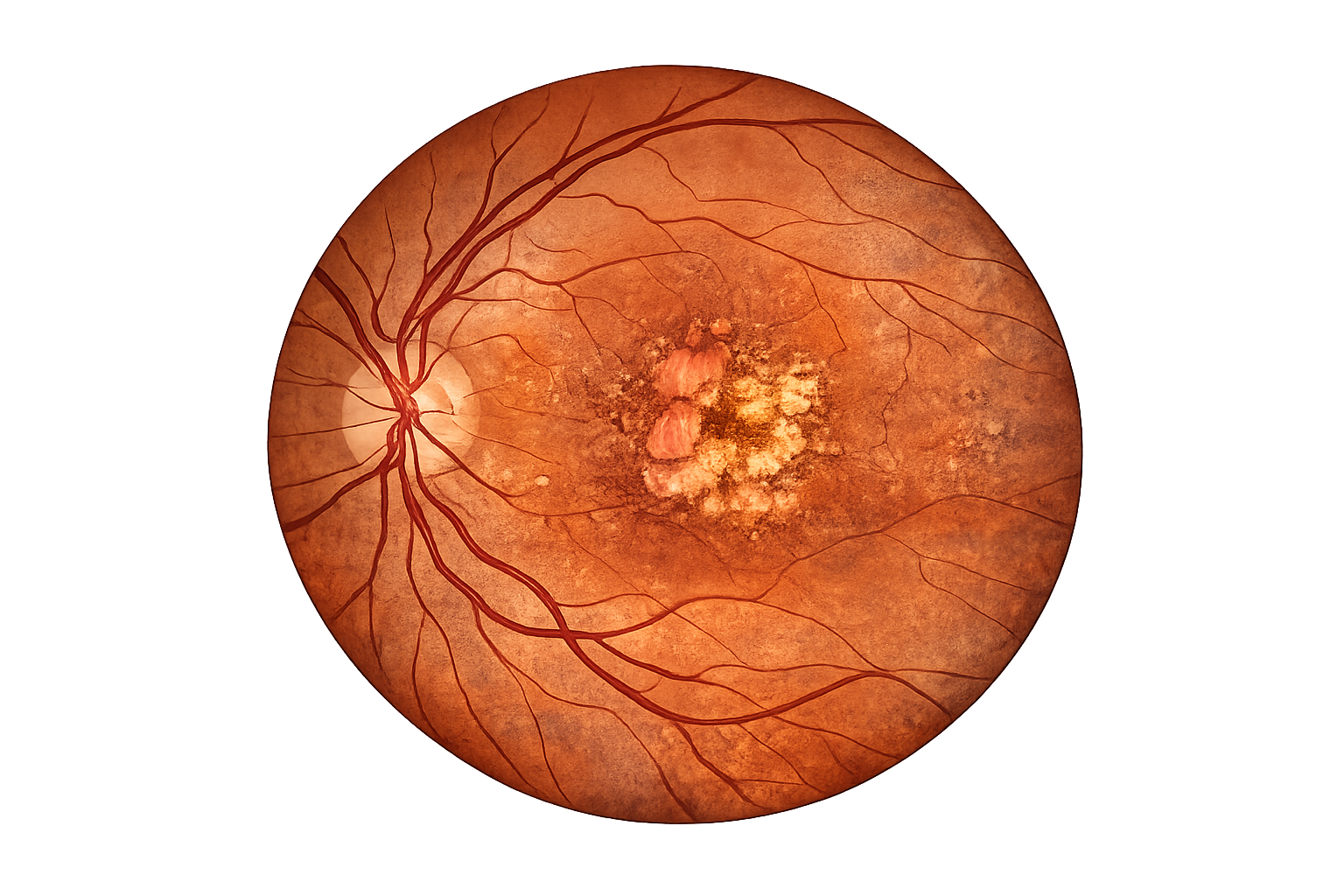 Retinografía con signos de degeneración macular asociada a la edad